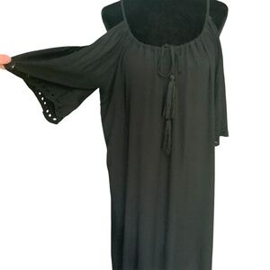 4Sienna Black Eyelet Cold Shoulder Drawstring Neck Dress SZ S